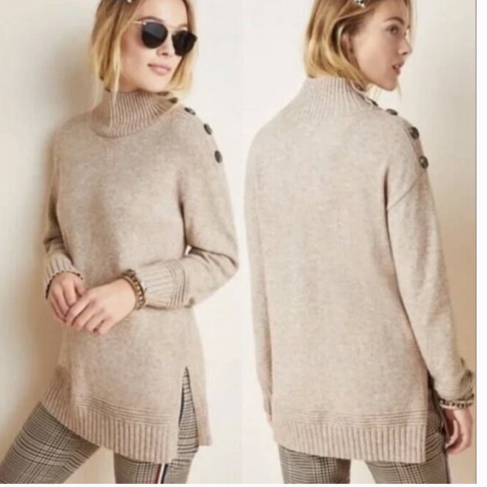By Anthropologie Button Mock Neck Sweater Dress